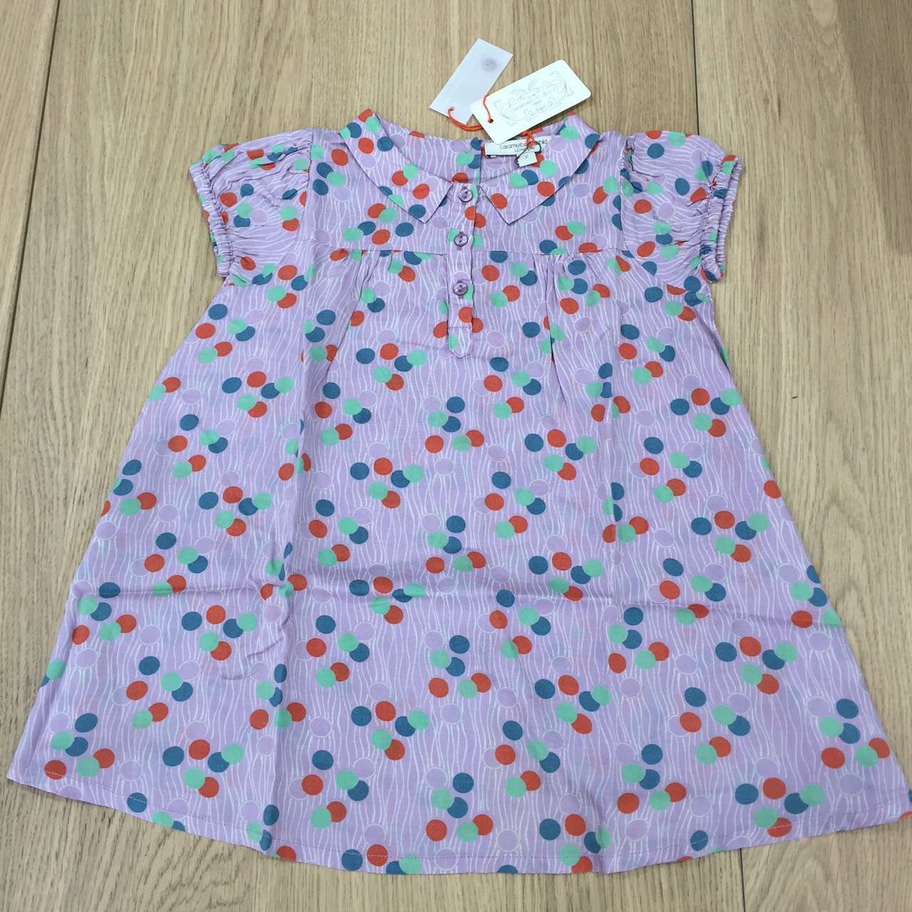 Baby Girls Purple Woven Dress With Dotty Print Trims - CÉMAROSE | Children's Fashion Store