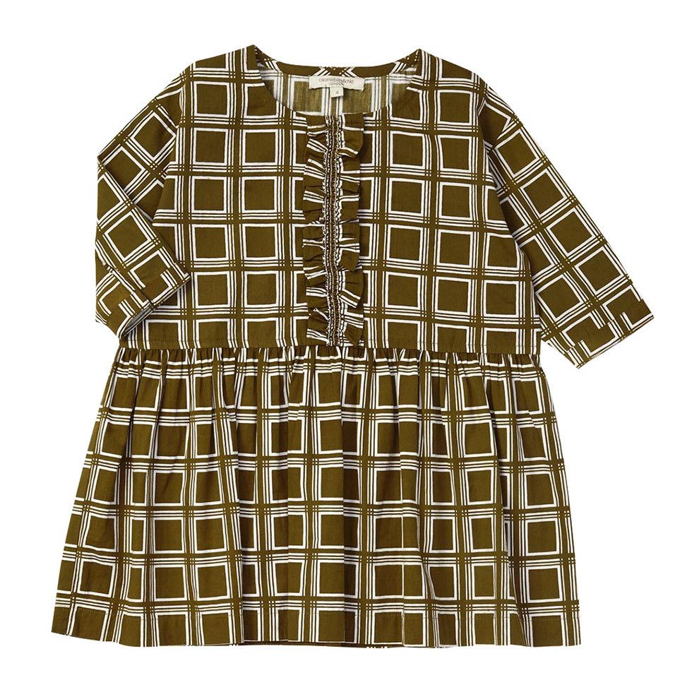 Girls Olive Green Square Trims Dress - CÉMAROSE | Children's Fashion Store