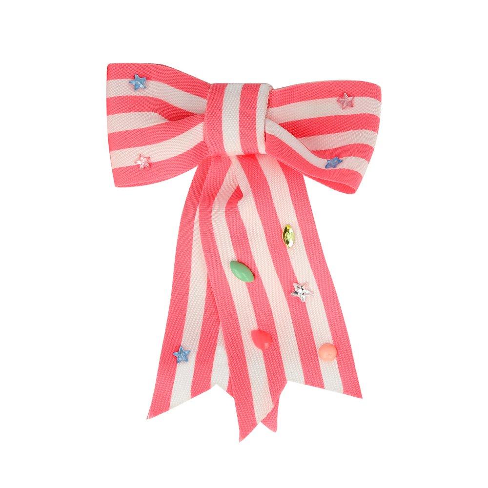 Pink Stripe Bow Hair Clip