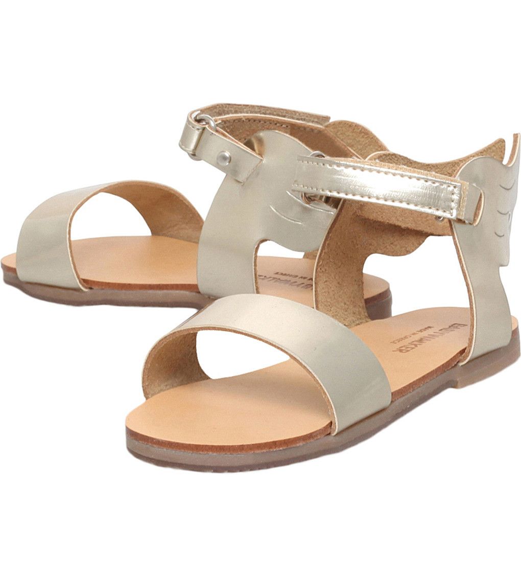 Girls Gold 'Winged Hermes' Mirror Leather Sandals - CÉMAROSE | Children's Fashion Store - 3