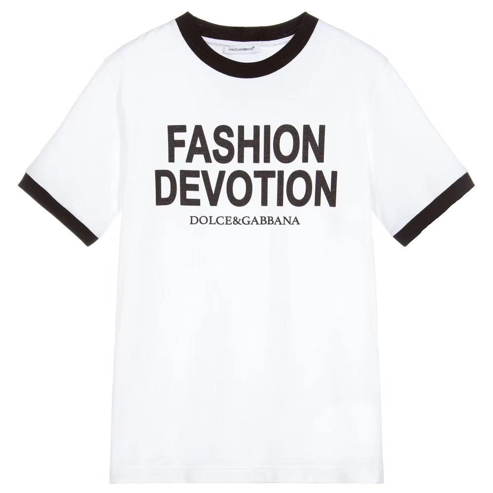 Girls & Boys White Cotton T-shirt