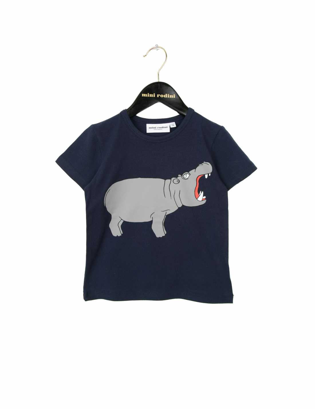 Girls Dark Blue Hippo Printed T-Shirt - CÉMAROSE | Children's Fashion Store - 1
