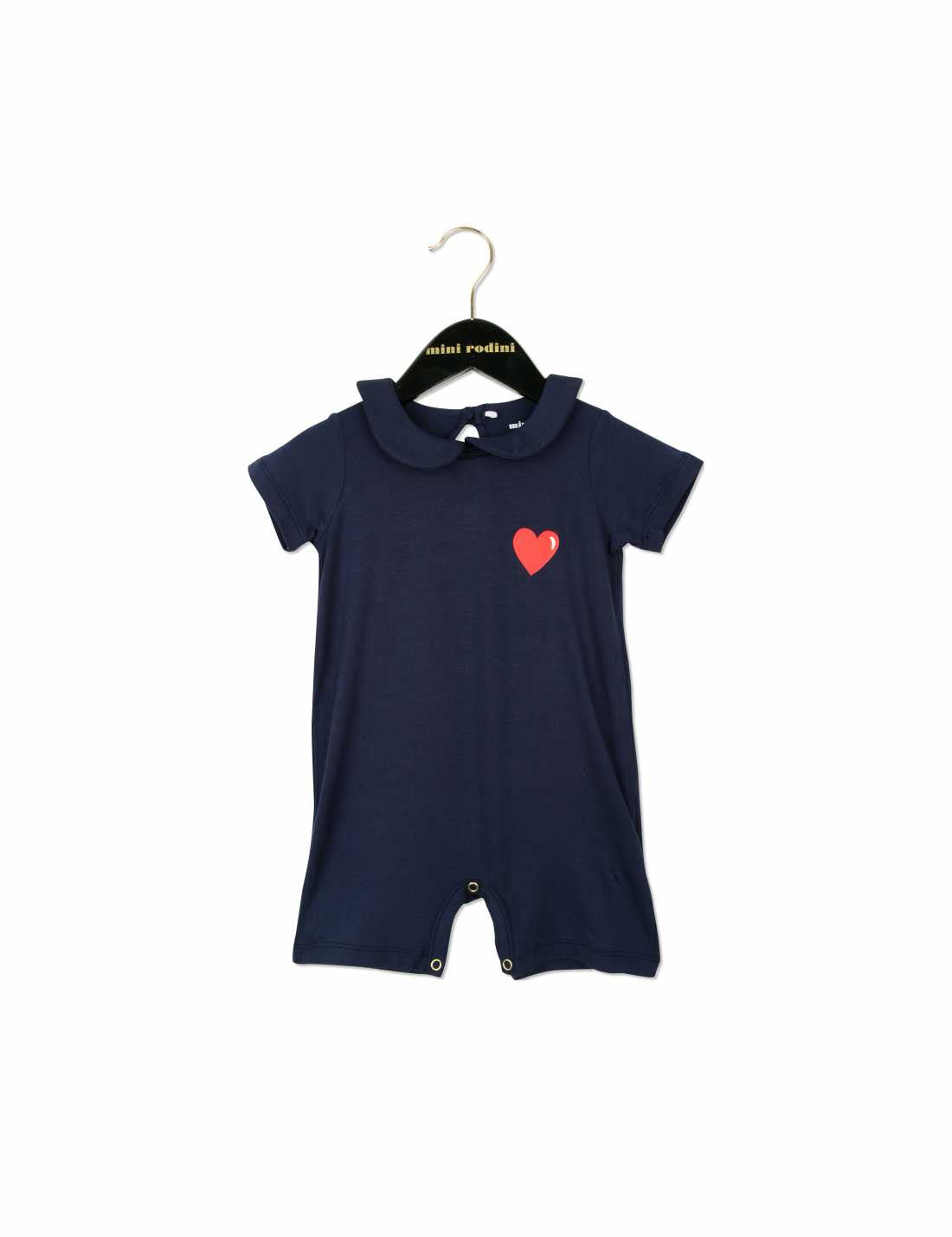 Baby Dark Blue Babygrow With Red Heart Print - CÉMAROSE | Children's Fashion Store - 1