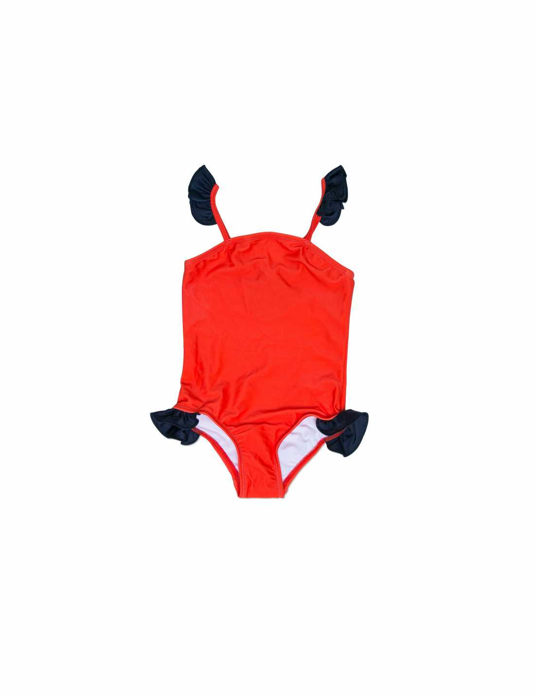 Girls Red Cotton Swinsuit With Solid Wing Trims - CÉMAROSE | Children's Fashion Store - 1
