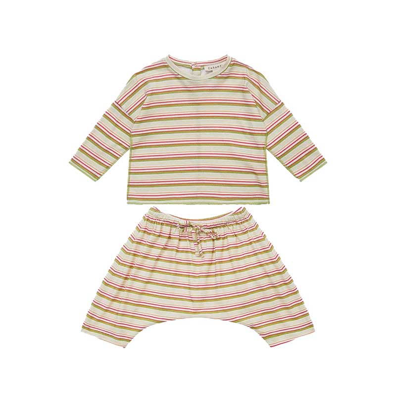 Baby Girls Beige Stripe Cotton Set