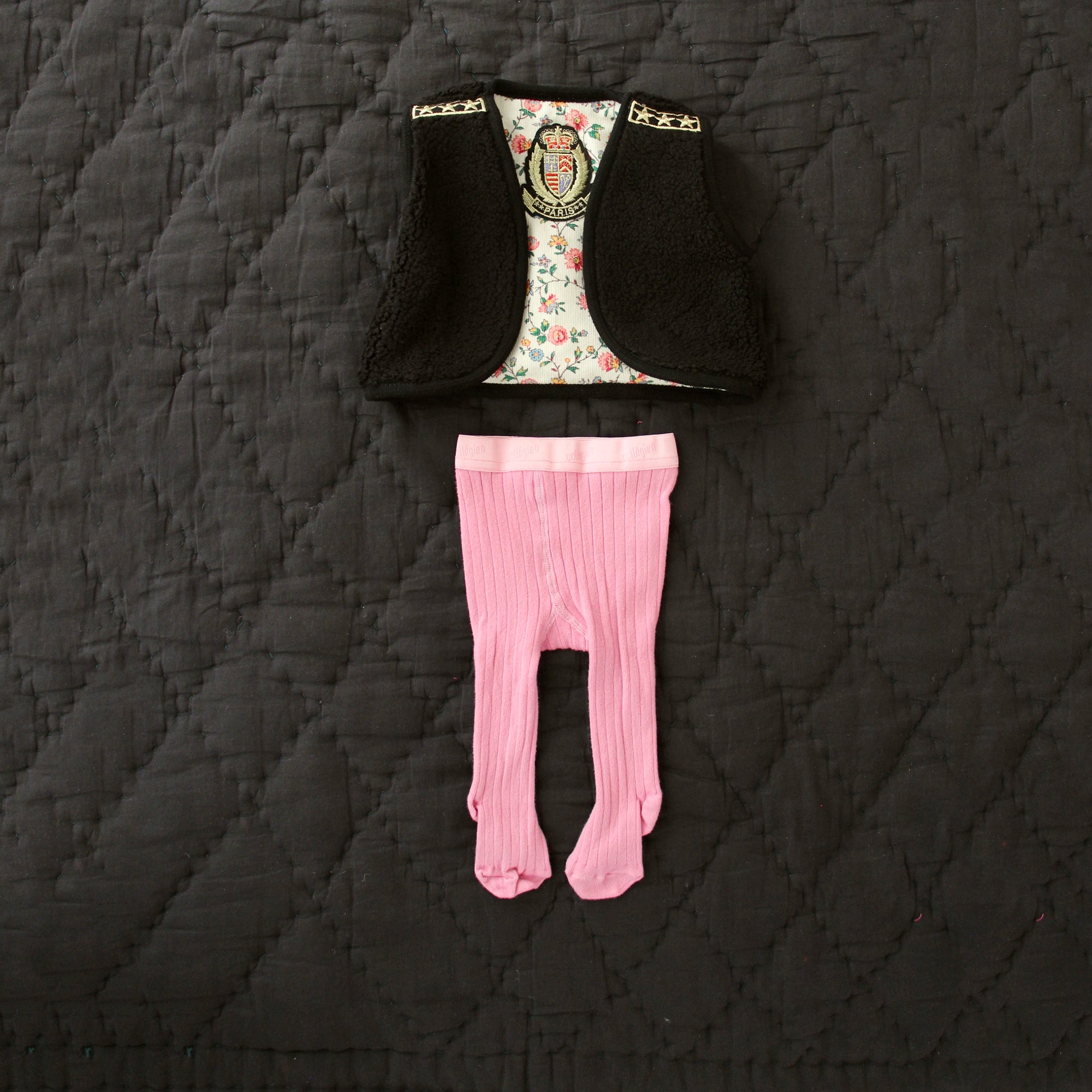 Girls Ivory Flowers Reversible Gilet