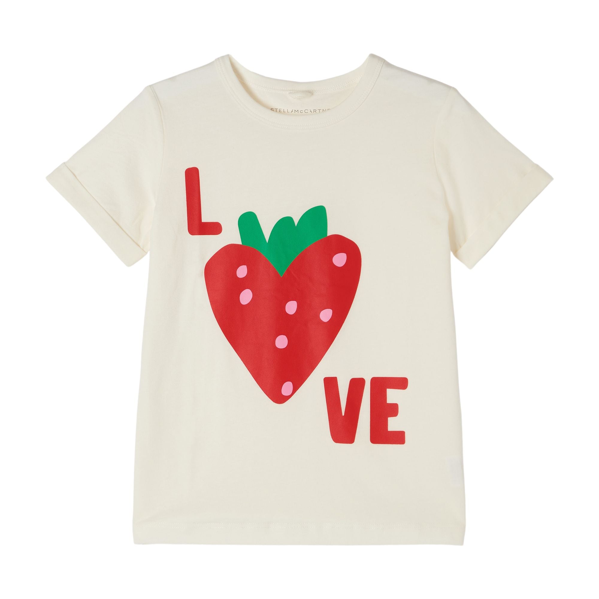Girls White Strawberry Cotton T-Shirt
