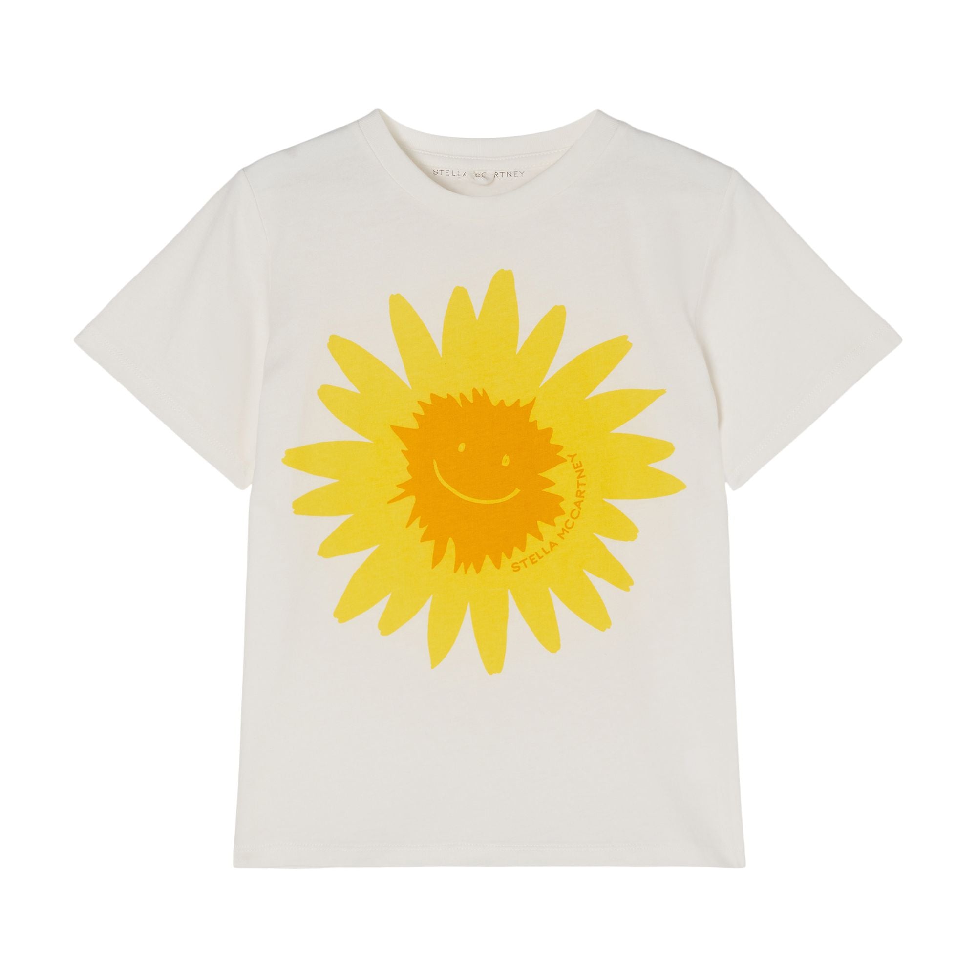 Girls White Flower Cotton T-Shirt