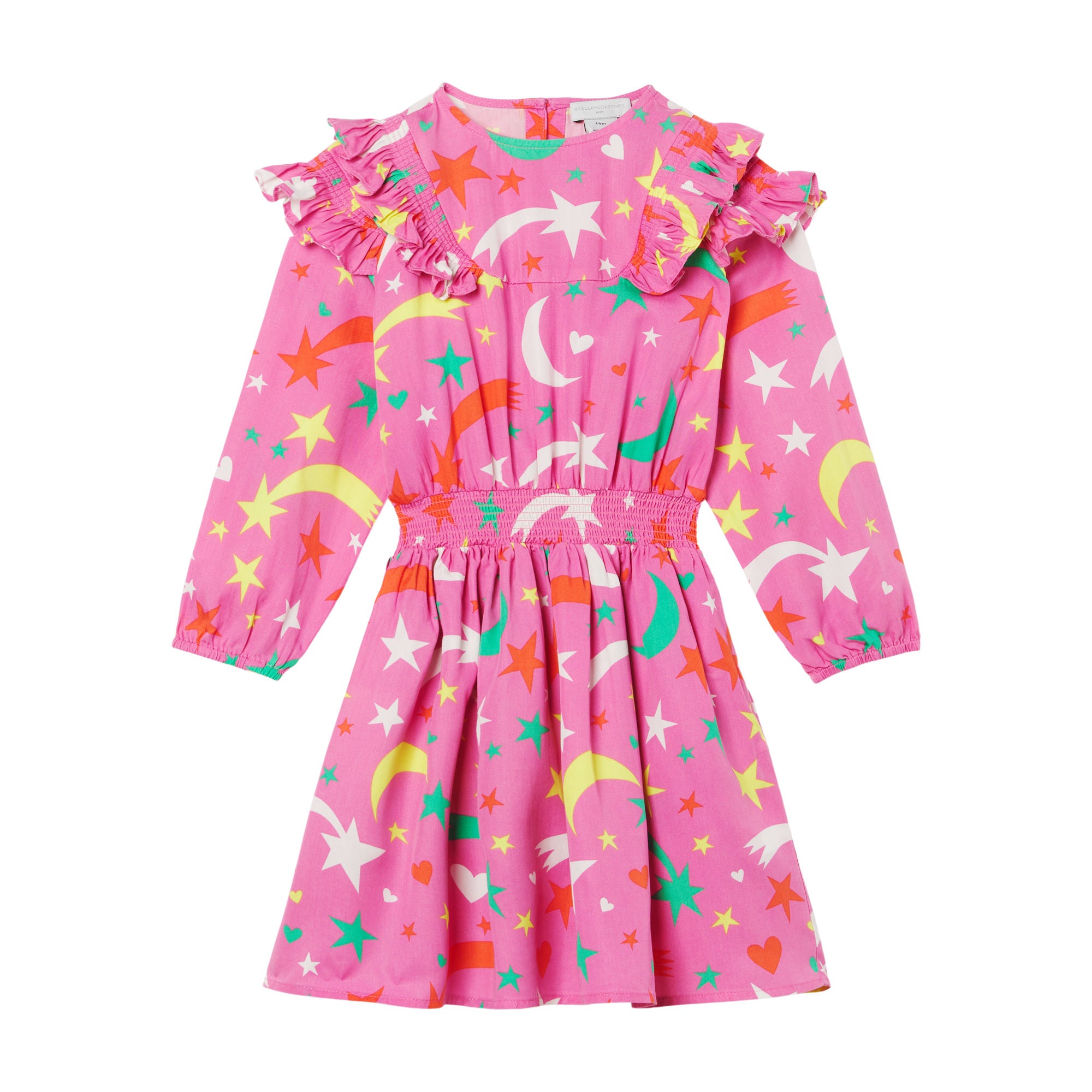 Girls Pink Printed Ruffle Dress