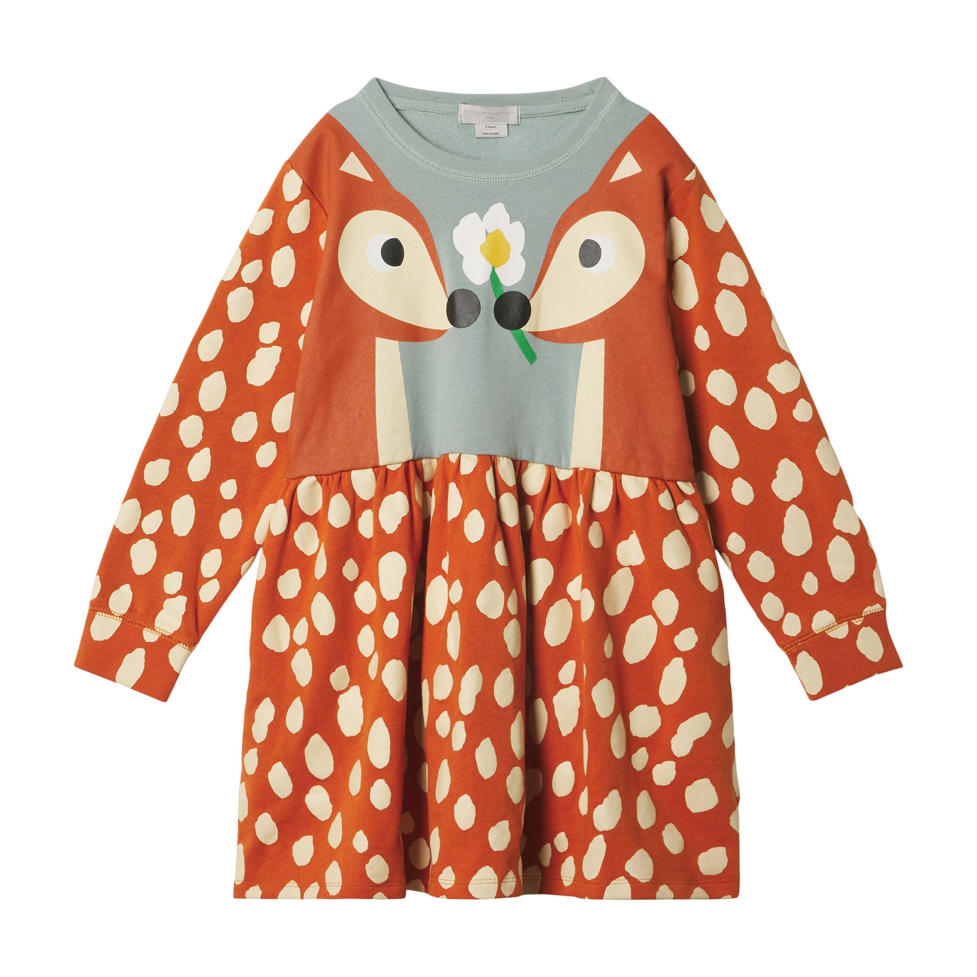 Girls Orange Printed Cotton Dress