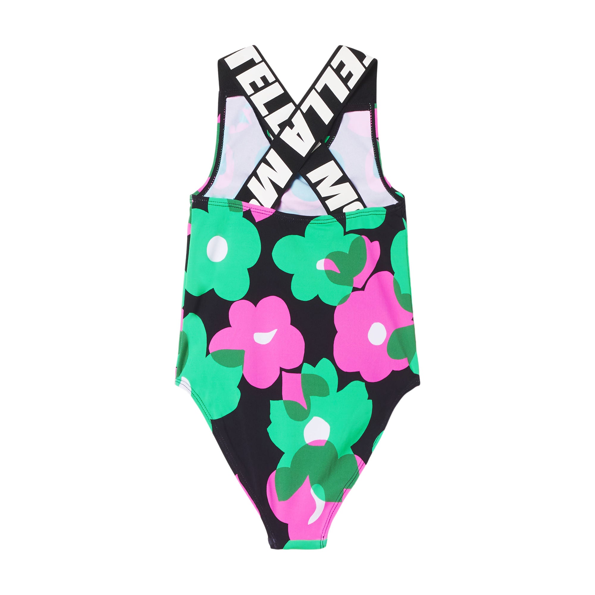 Girls Black Flowers Sport Swimsuit