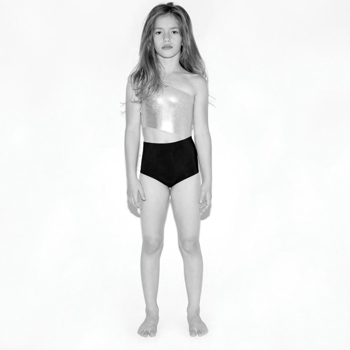 Girls Silver Black Swimsuit