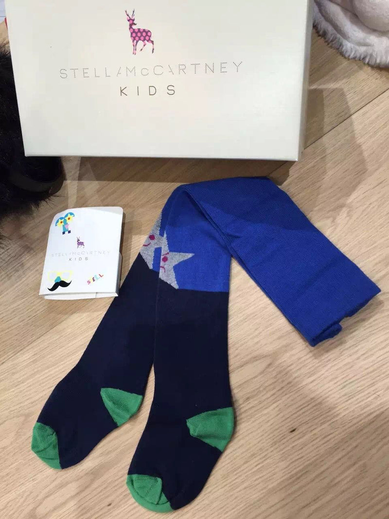 Petra Girls Blue&Green Cotton Knit Tights - CÉMAROSE | Children's Fashion Store
