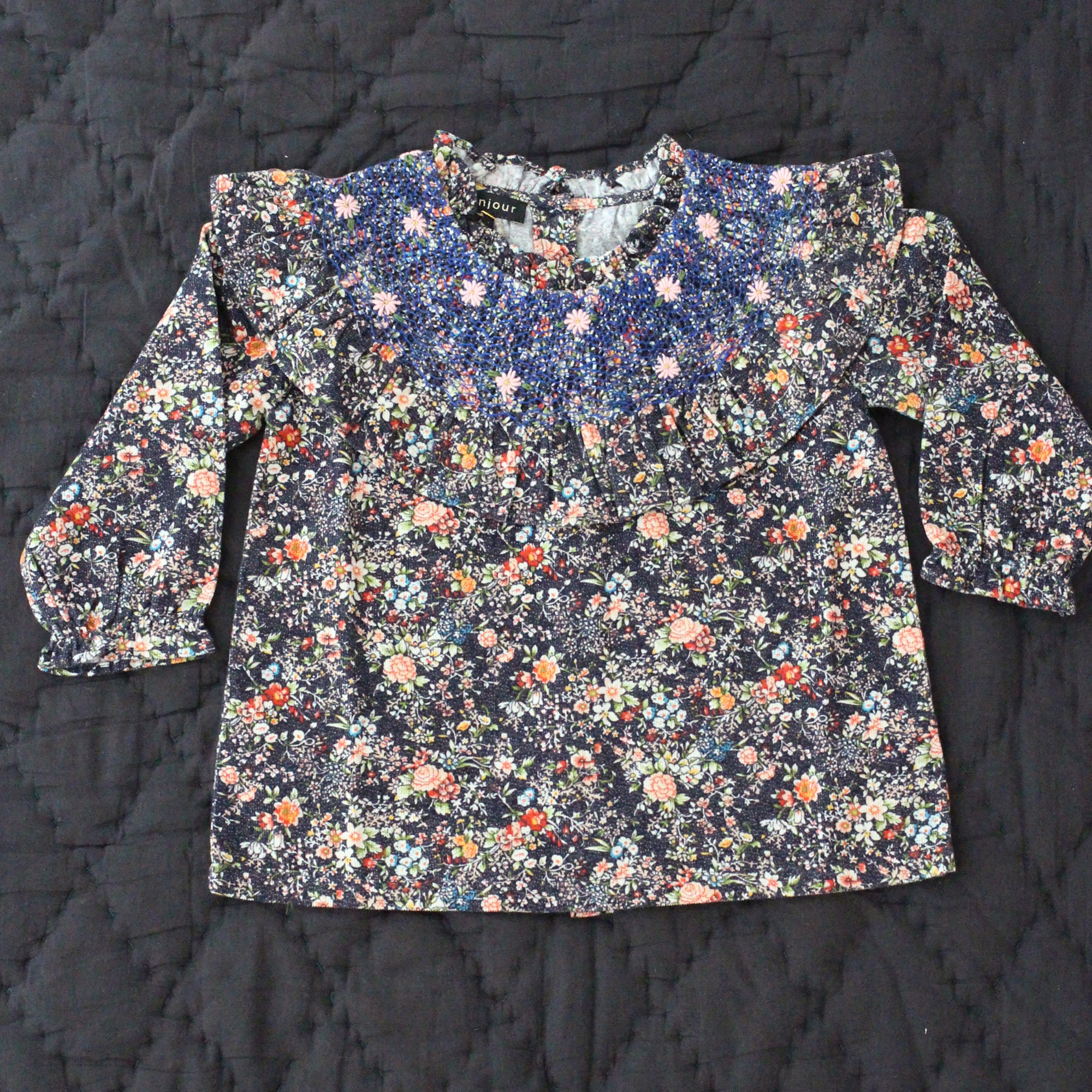 Girls Blue Flowers Corduroy Shirt