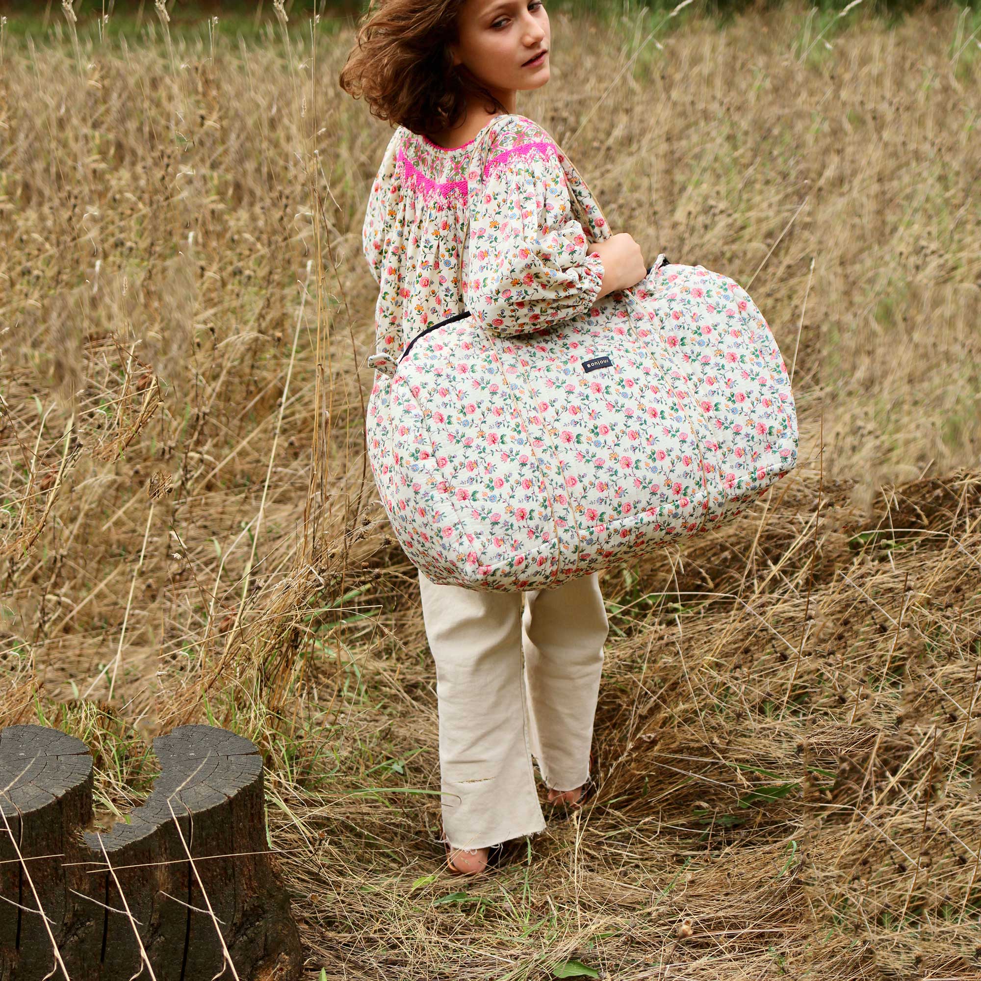 Girls Ivory Flowers Cotton Top