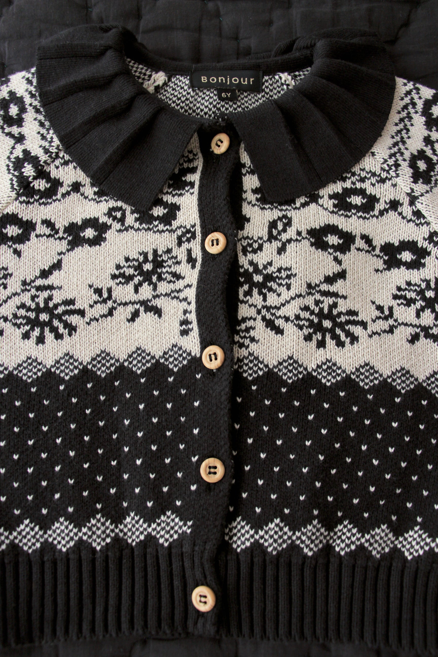 Girls Black Flowers Cardigan