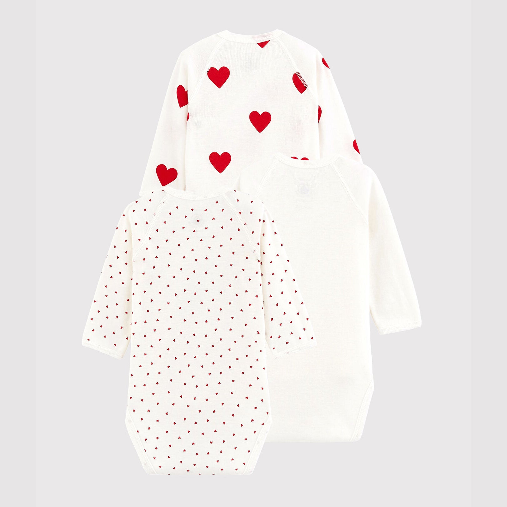 Baby Girls White Heart Cotton Babysuit Set(3 Pack)