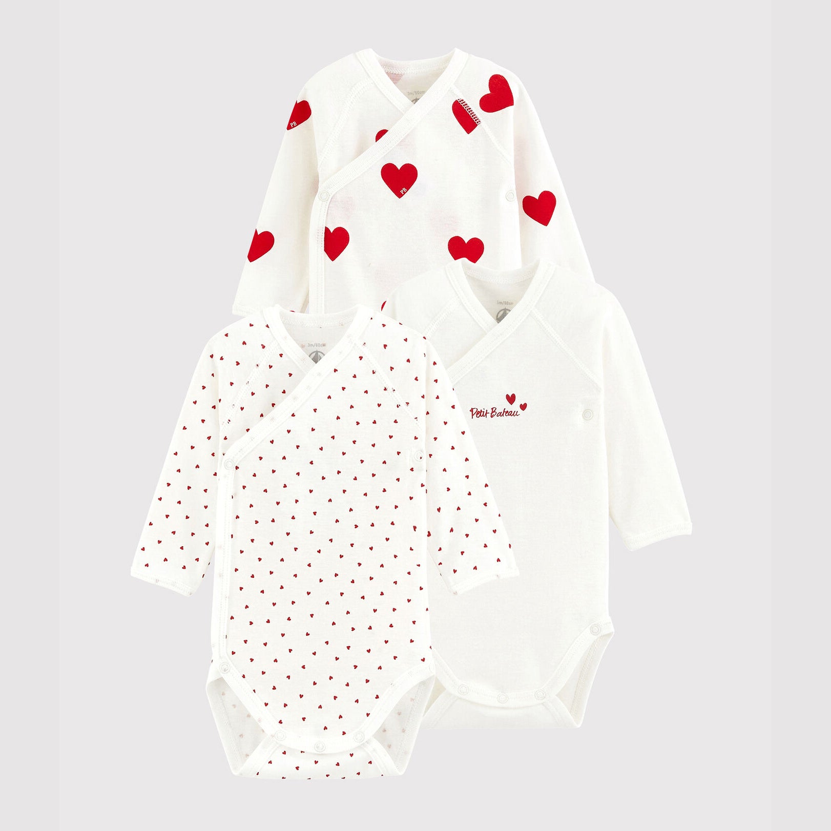 Baby Girls White Heart Cotton Babysuit Set(3 Pack)