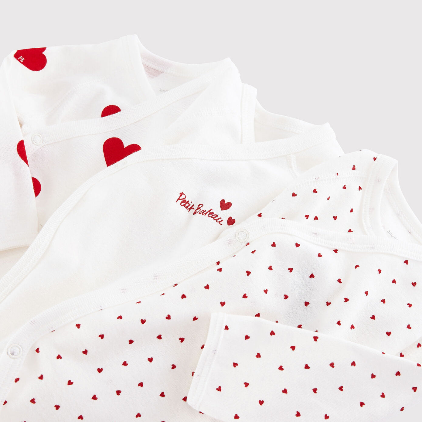 Baby Girls White Heart Cotton Babysuit Set(3 Pack)