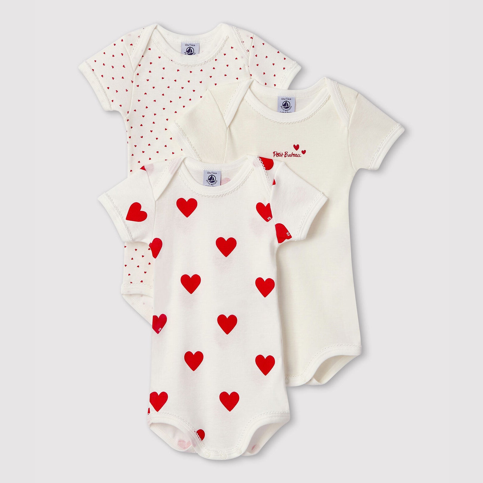 Baby Girls White Heart Cotton Babysuit Set(3 Pack)