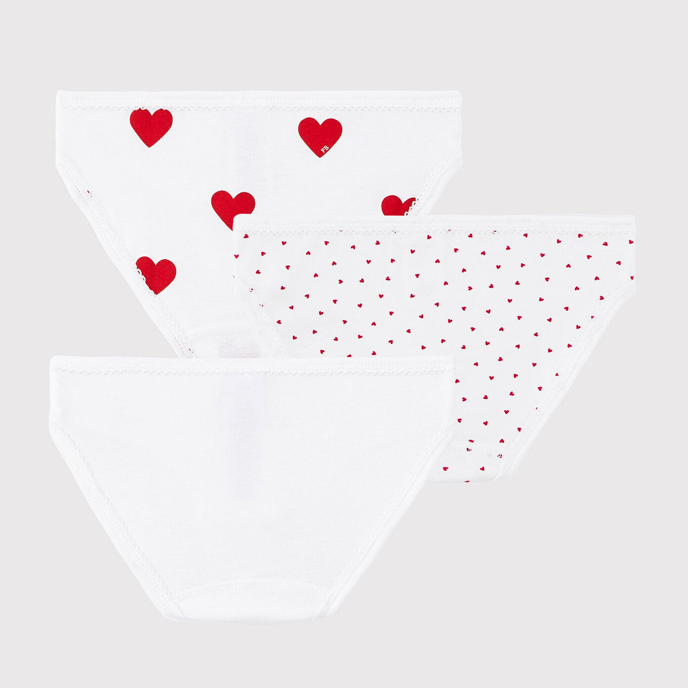 Girls White Heart Cotton Underwear Set(3 Pack)