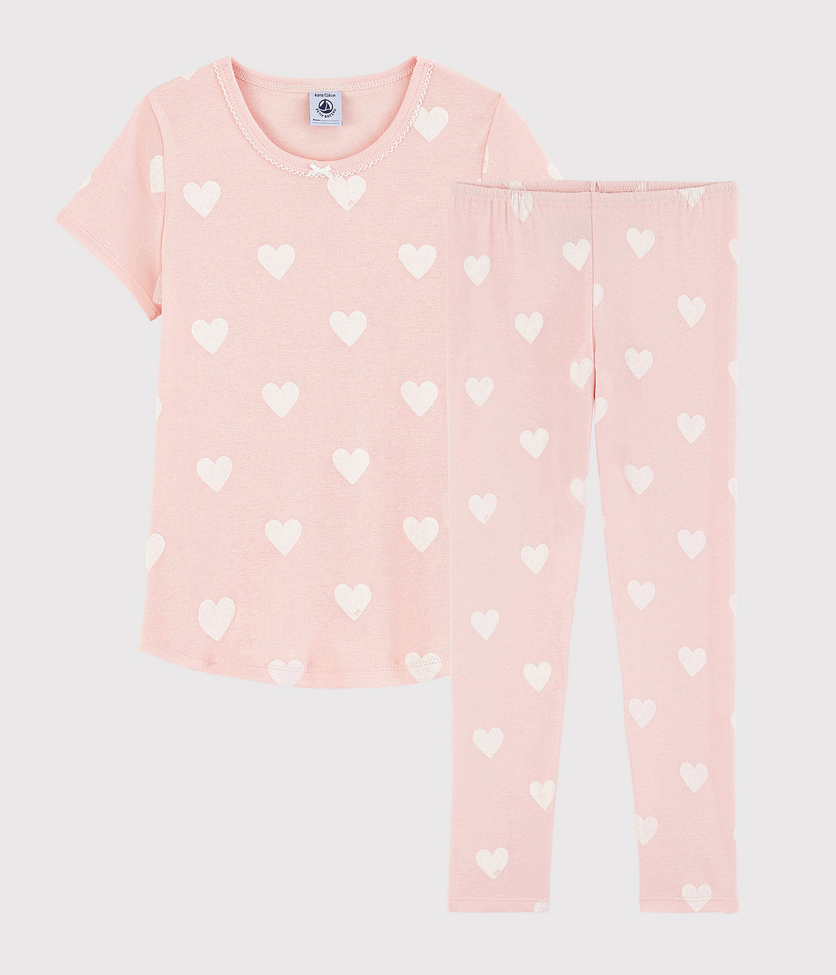 Girls Pink Heart Cotton Nightwear Set