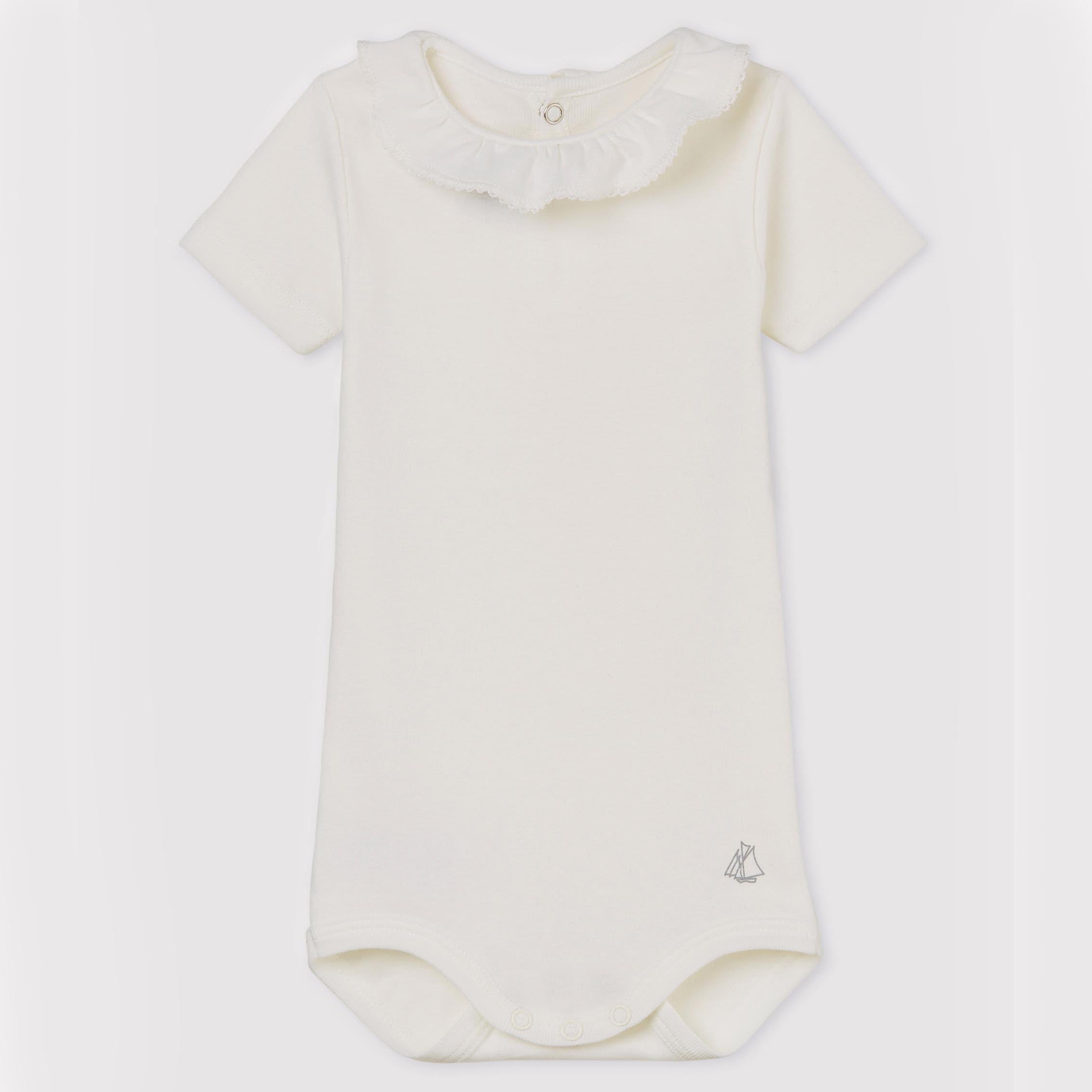 Baby Girls White Cotton Babysuit