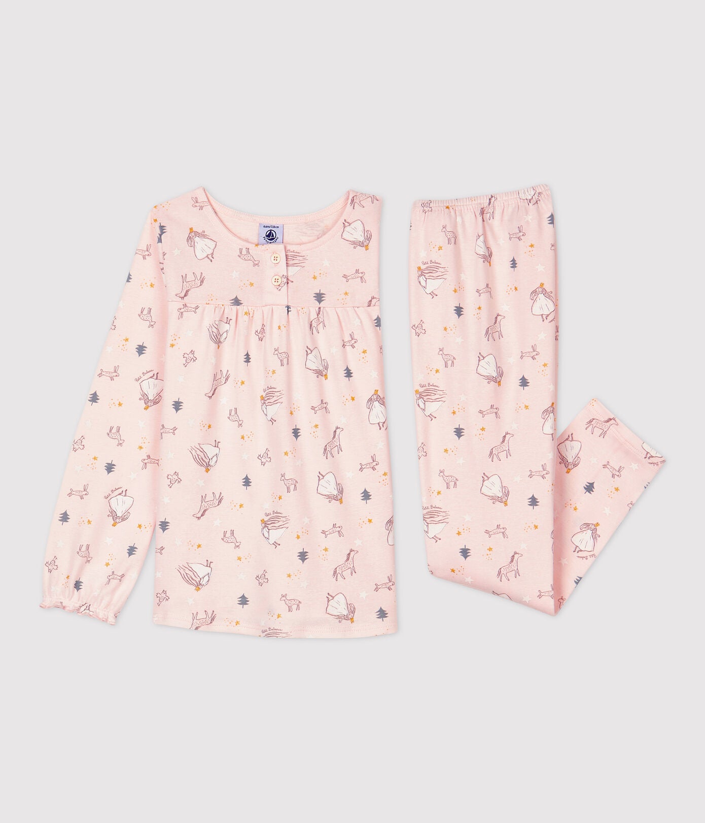 Girls Pink Printed Cotton Nightwear Set