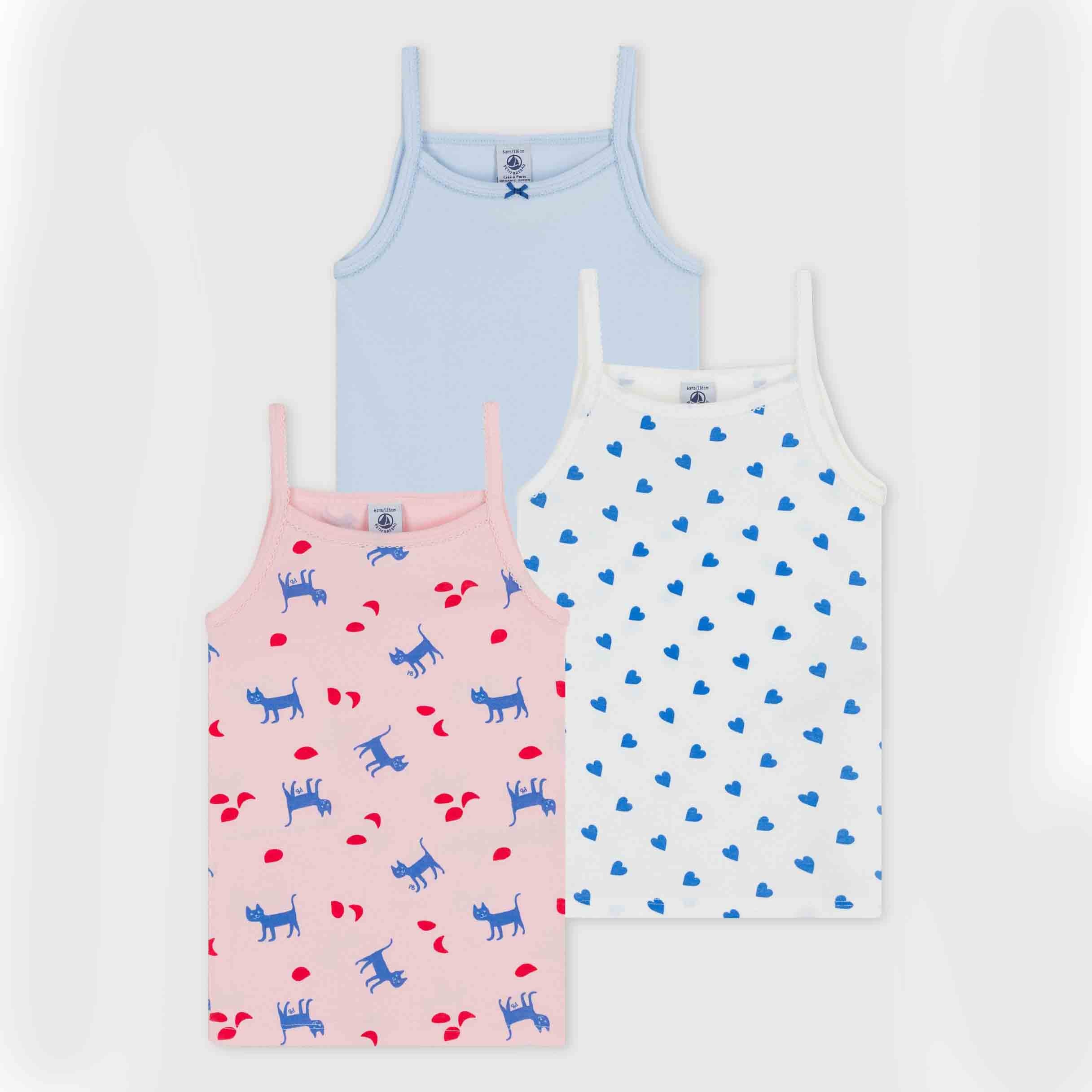 Girls Pink & Blue Cotton Vest Set (3 Pack)