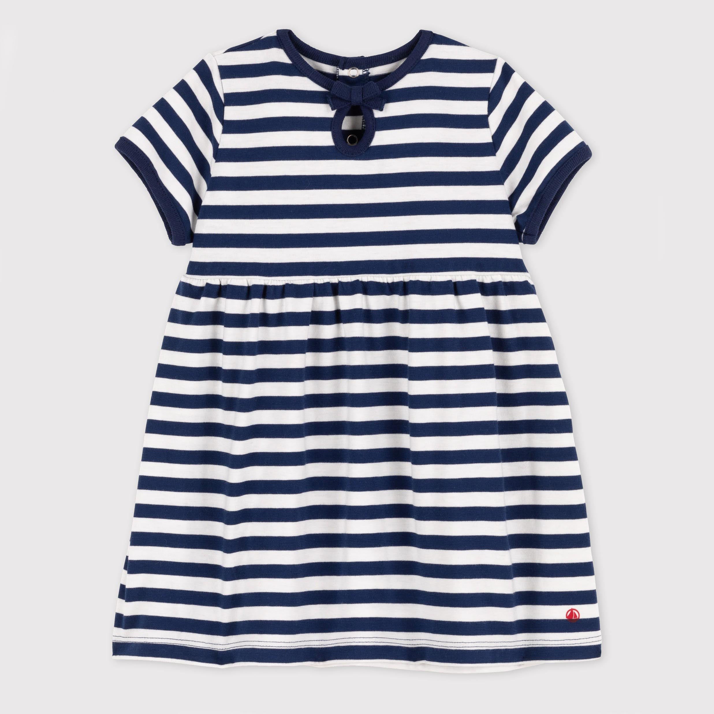 Baby Girls Navy Stripe Cotton Dress