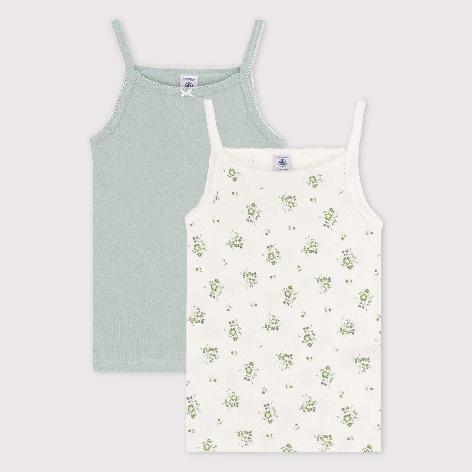 Girls Green Cotton Vest Set (2 Pack)