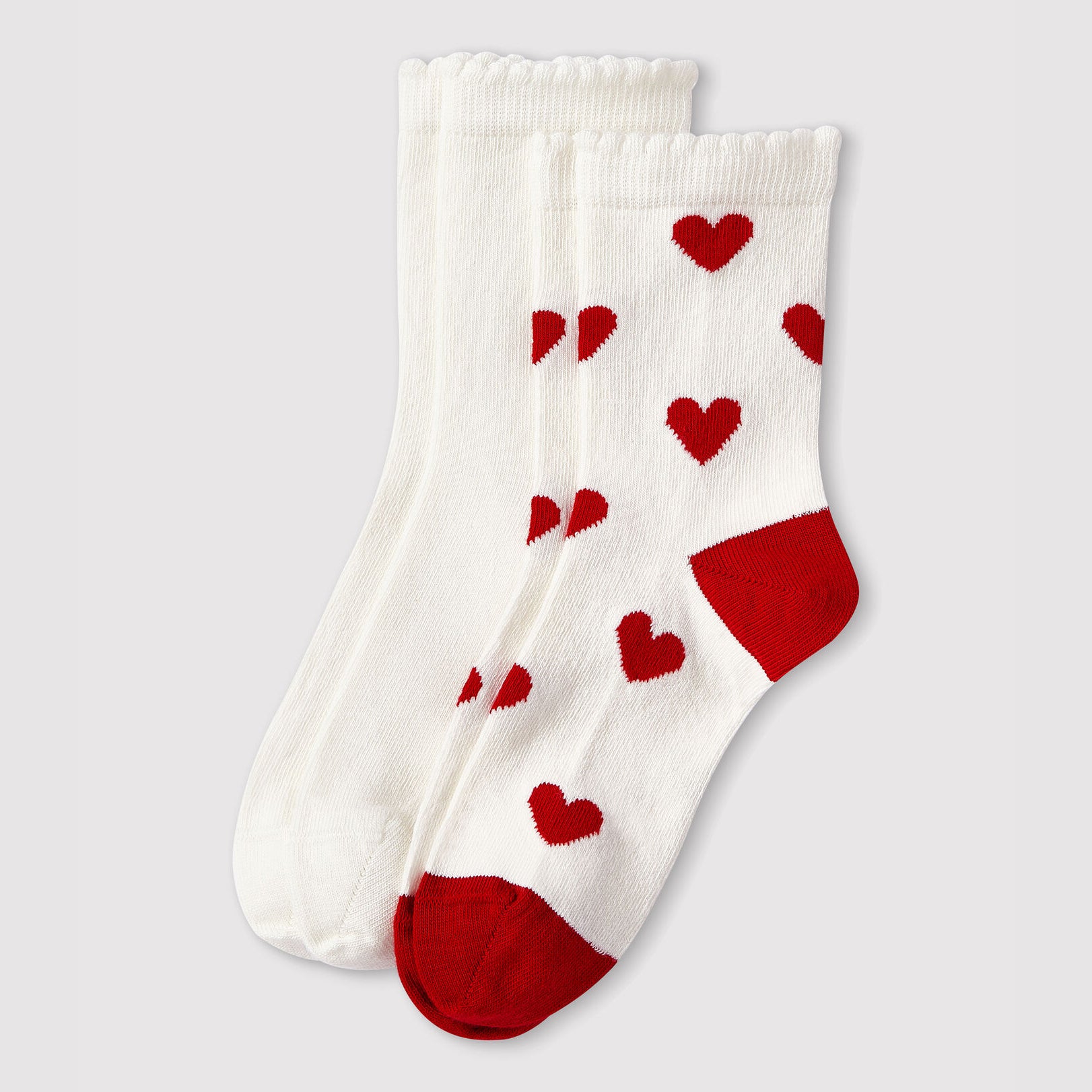 Girls White Heart Cotton Socks(2 Pack)
