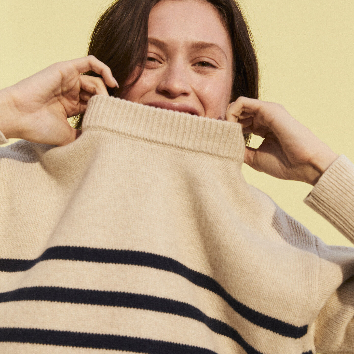 Girls Beige Stripes Sweater