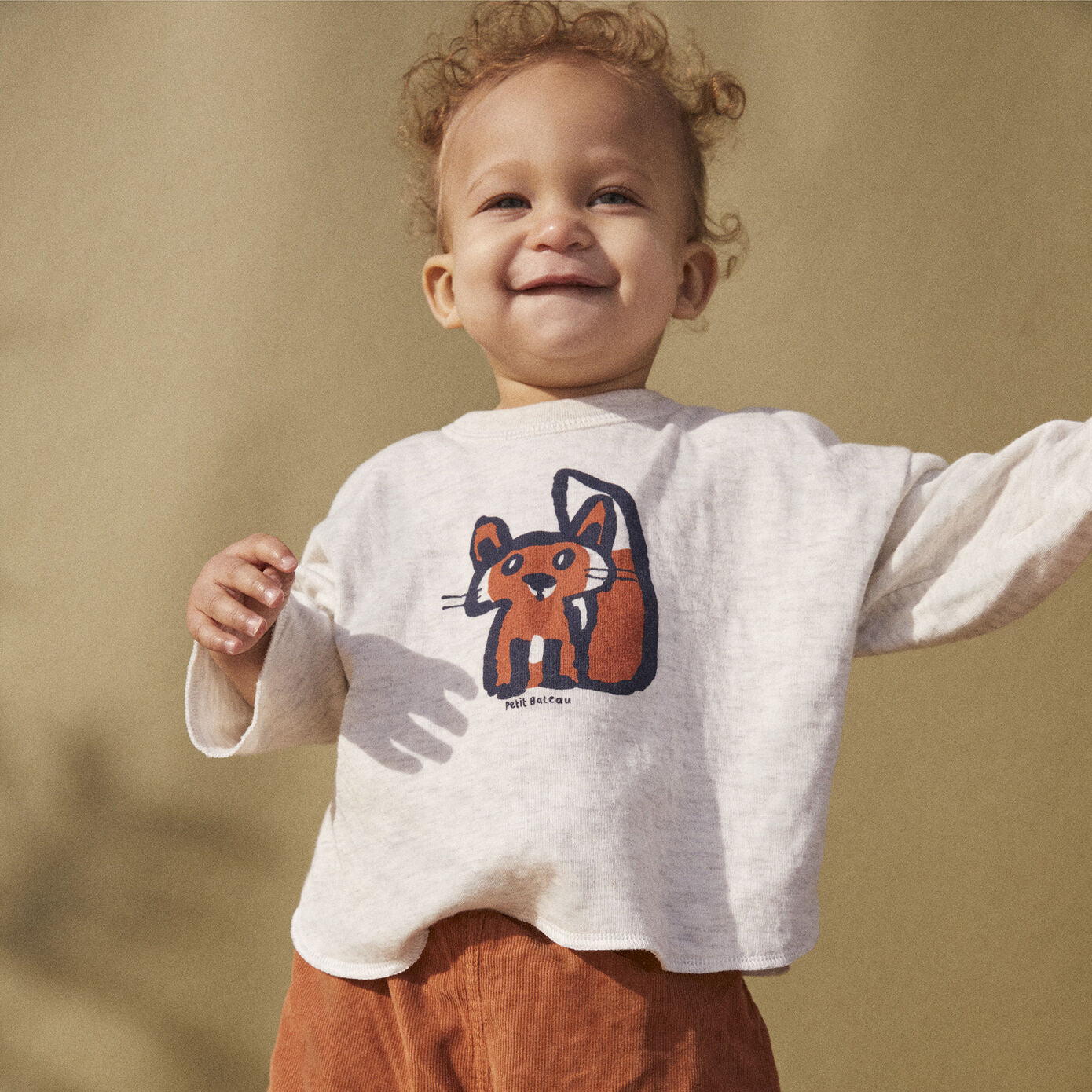 Baby Boys & Girls Light Grey Printed Cotton T-Shirt