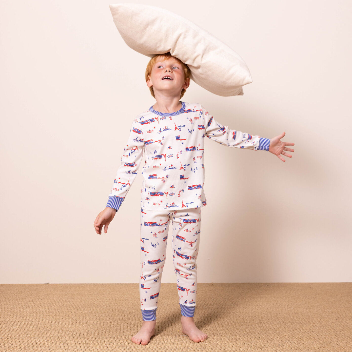 Boys White Printed Cotton Nightwear Set