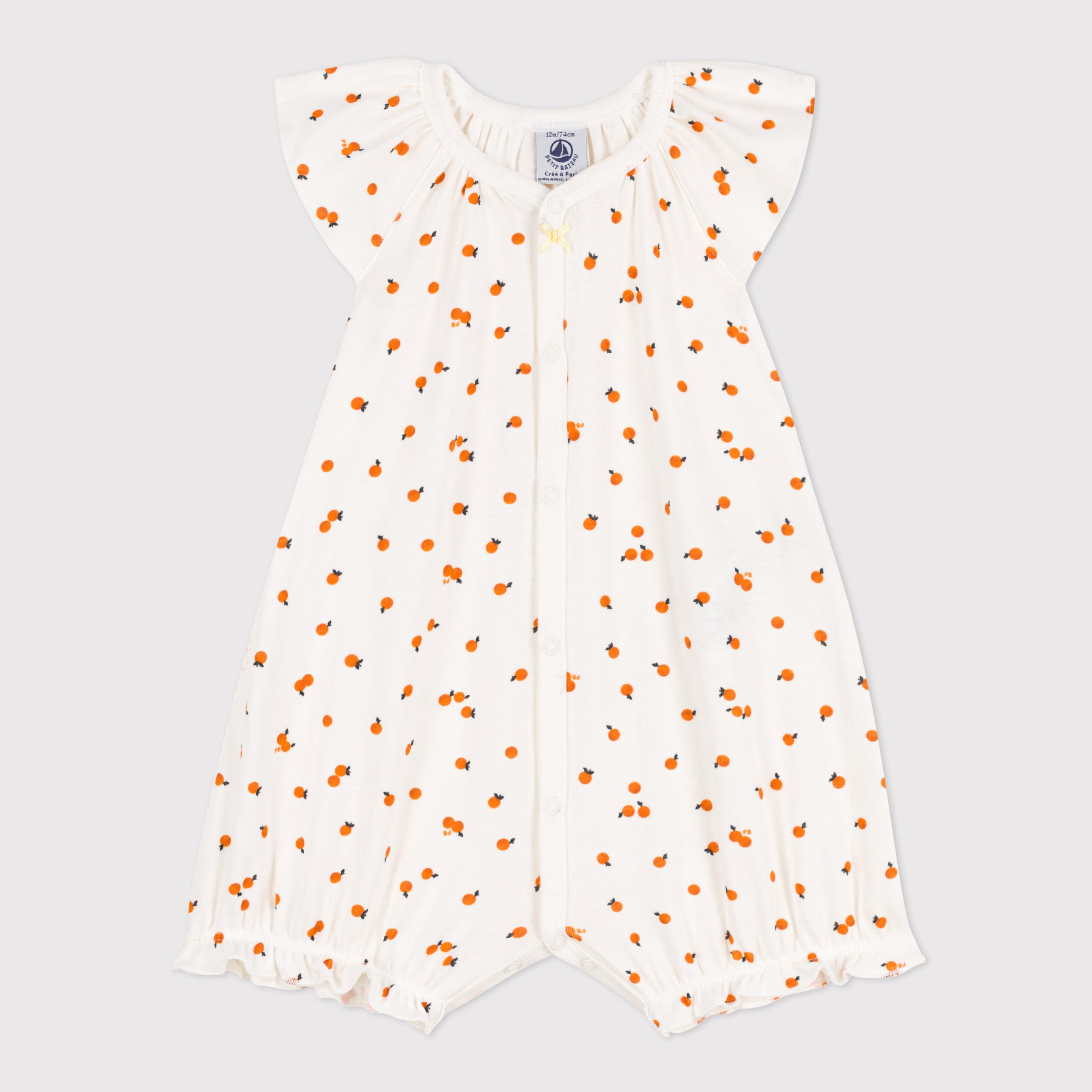 Baby Girls White Orange Printed Cotton Babysuit