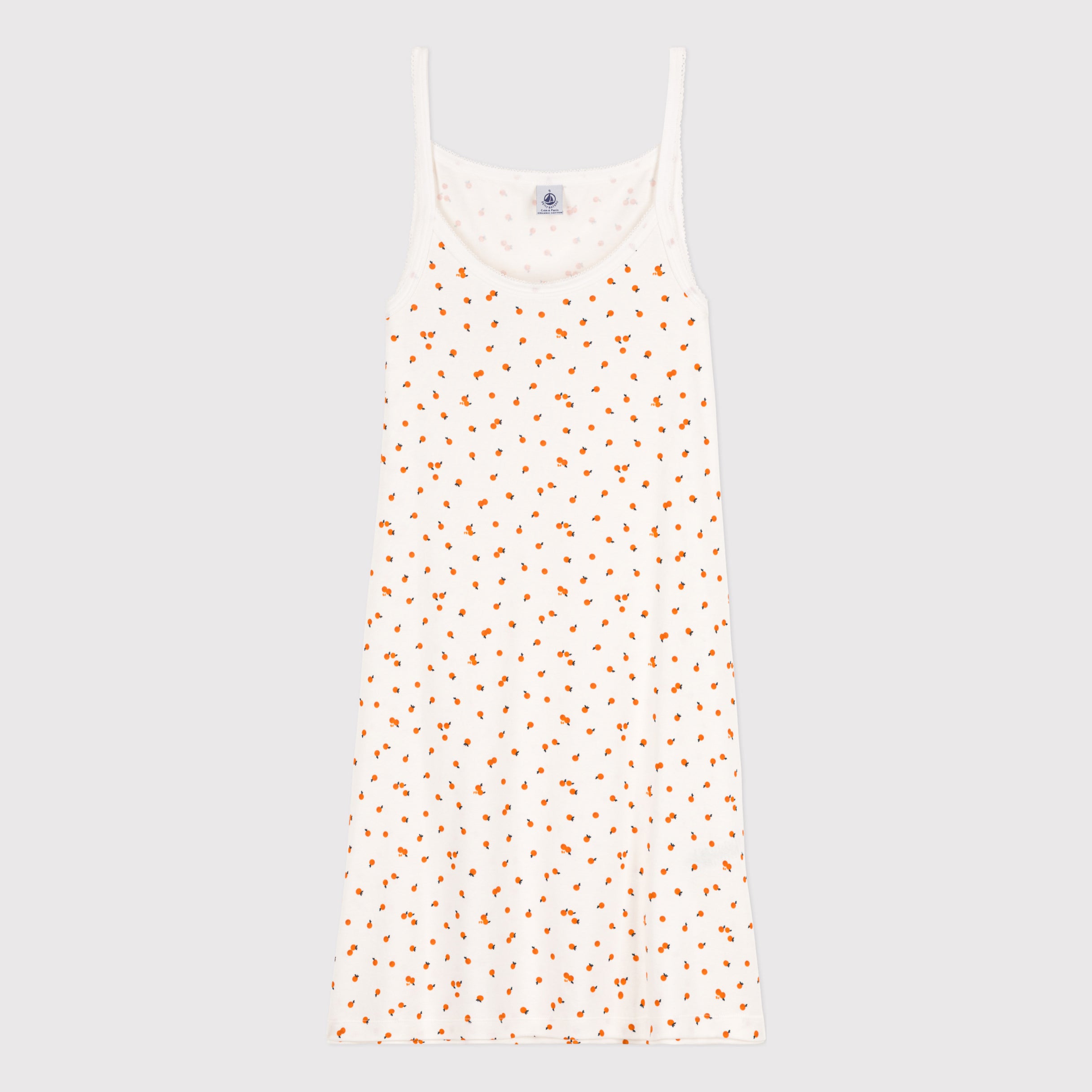 Girls White Orange Printed Cotton Nightwear Dress