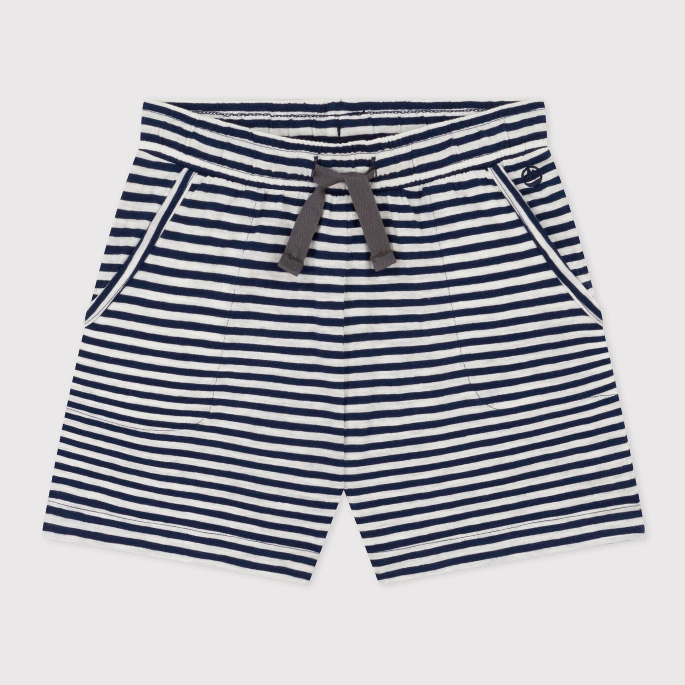 Girls Navy Stripes Cotton Shorts
