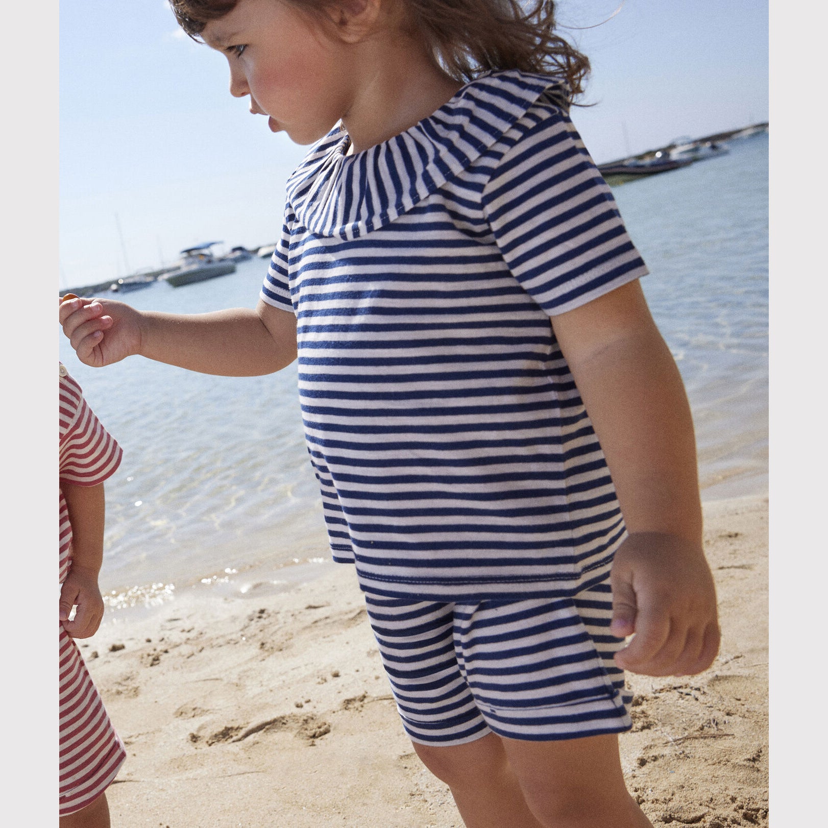 Girls Navy Stripes Cotton Shorts