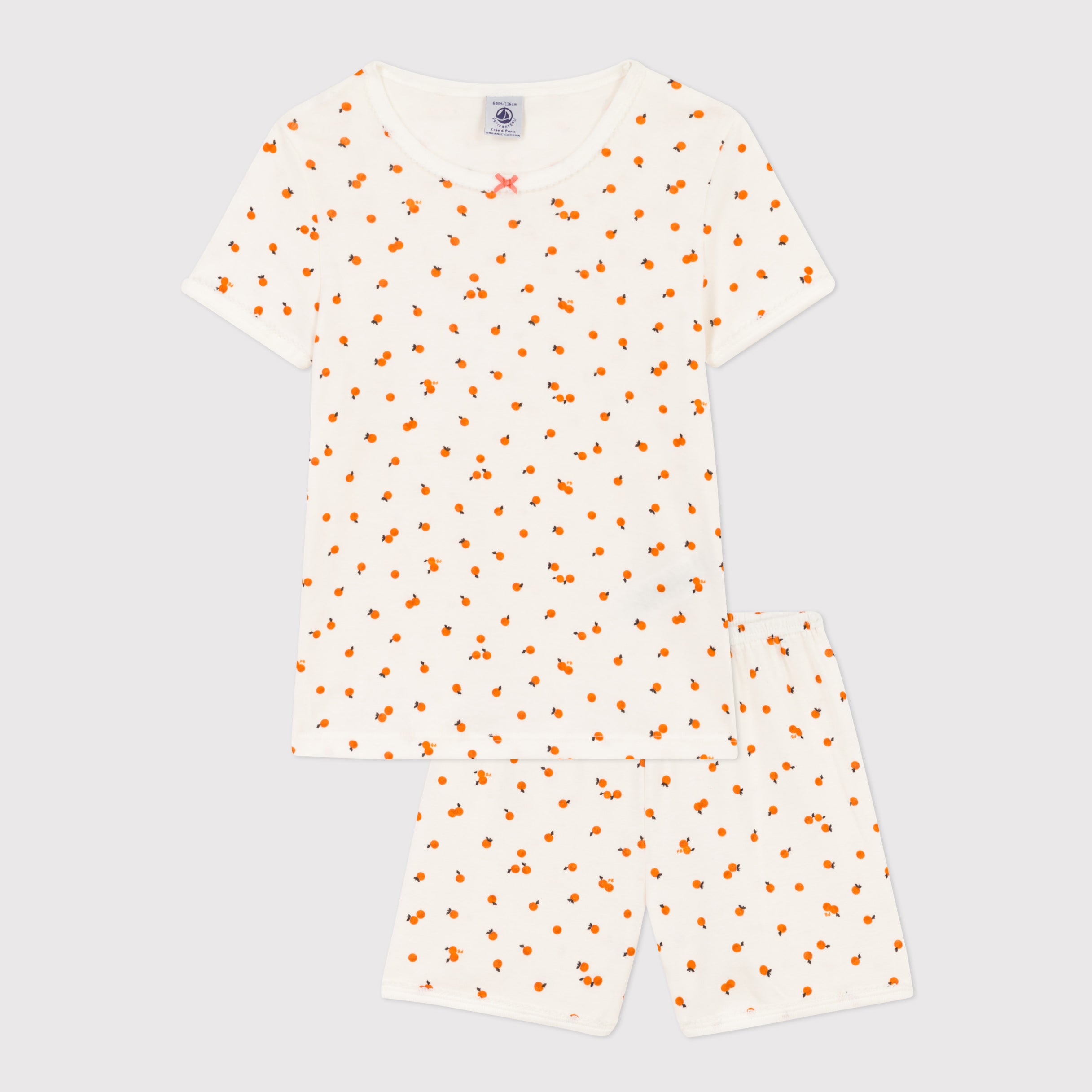 Girls White Orange Printed Cotton Nightwear Set