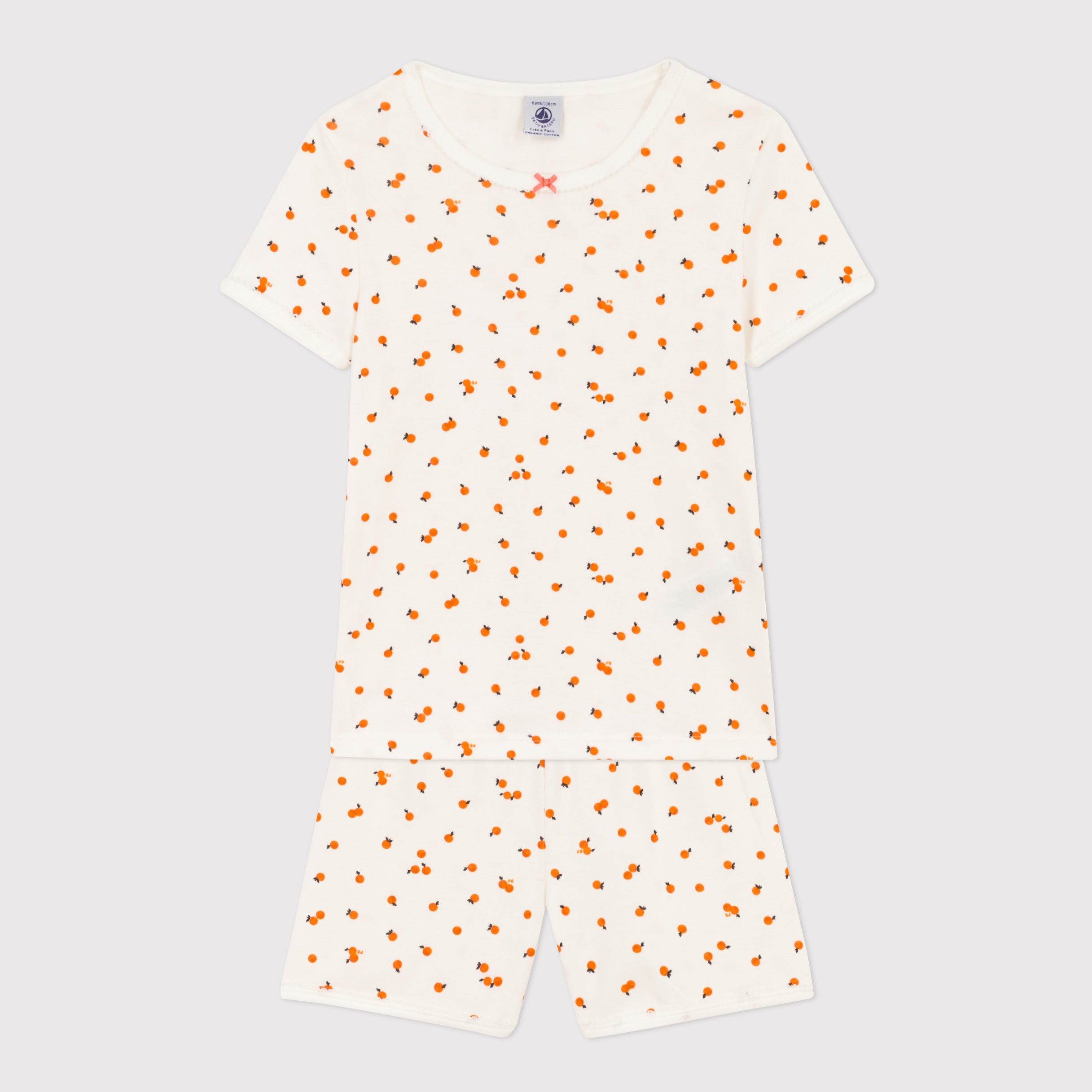 Girls White Orange Printed Cotton Nightwear Set