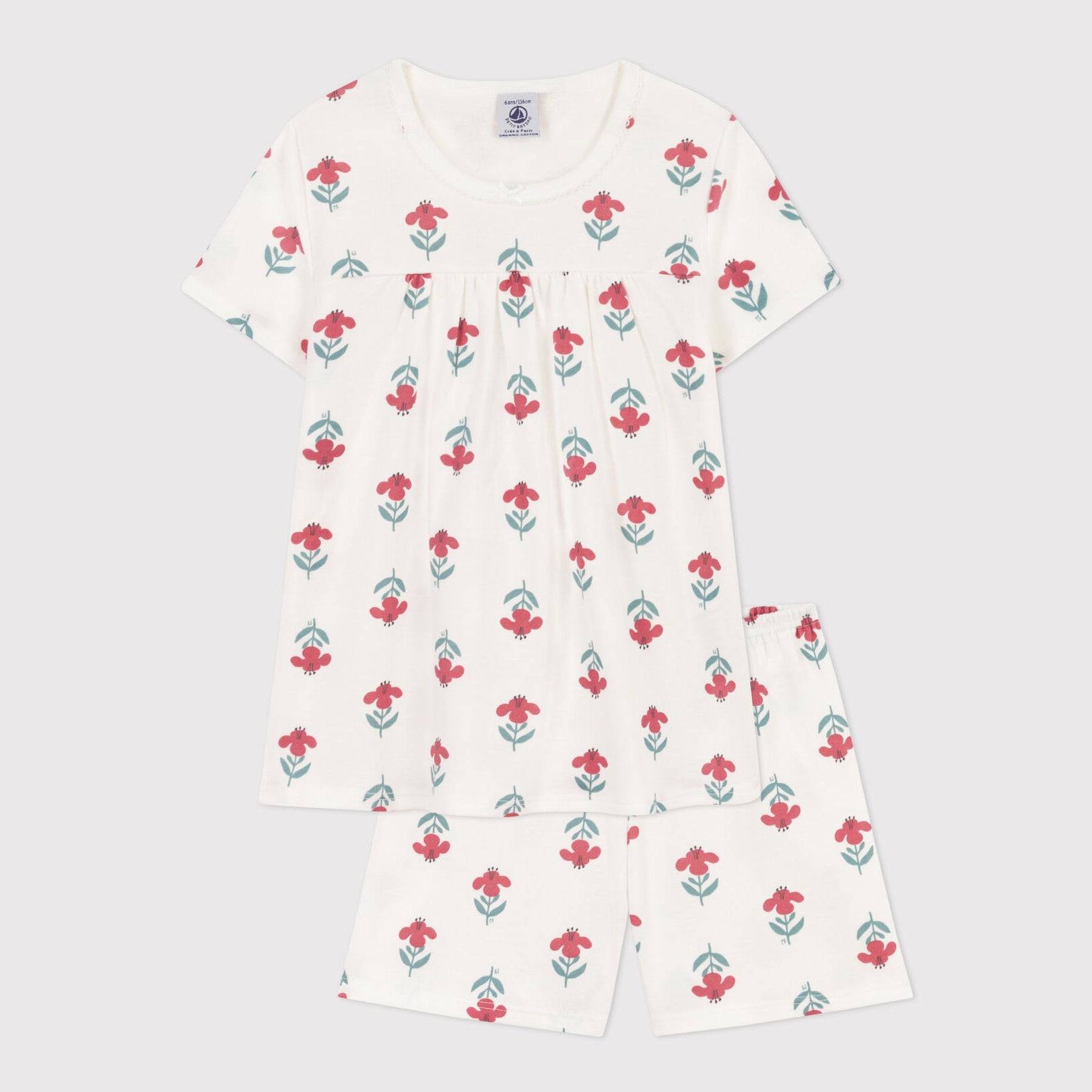 Girls White Flower Cotton Nightwear Set