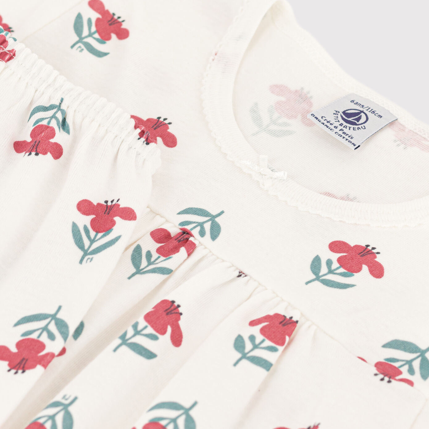 Girls White Flower Cotton Nightwear Set