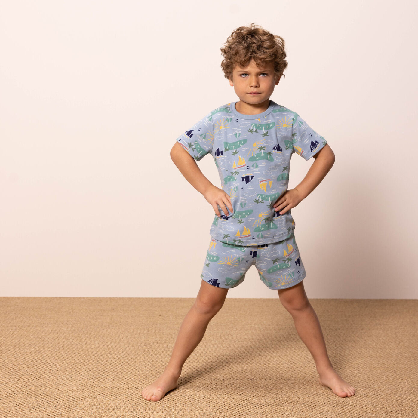 Boys Blue Printed Cotton Nightwear Set