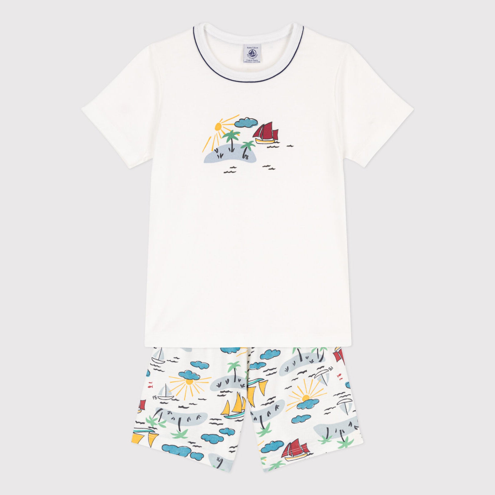 Boys White Printed Cotton Set