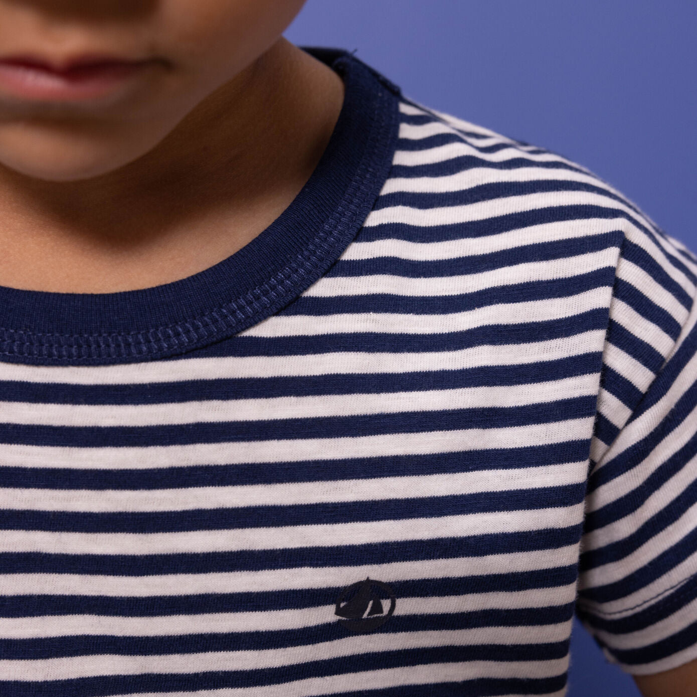 Boys Navy Stripes Cotton T-Shirt