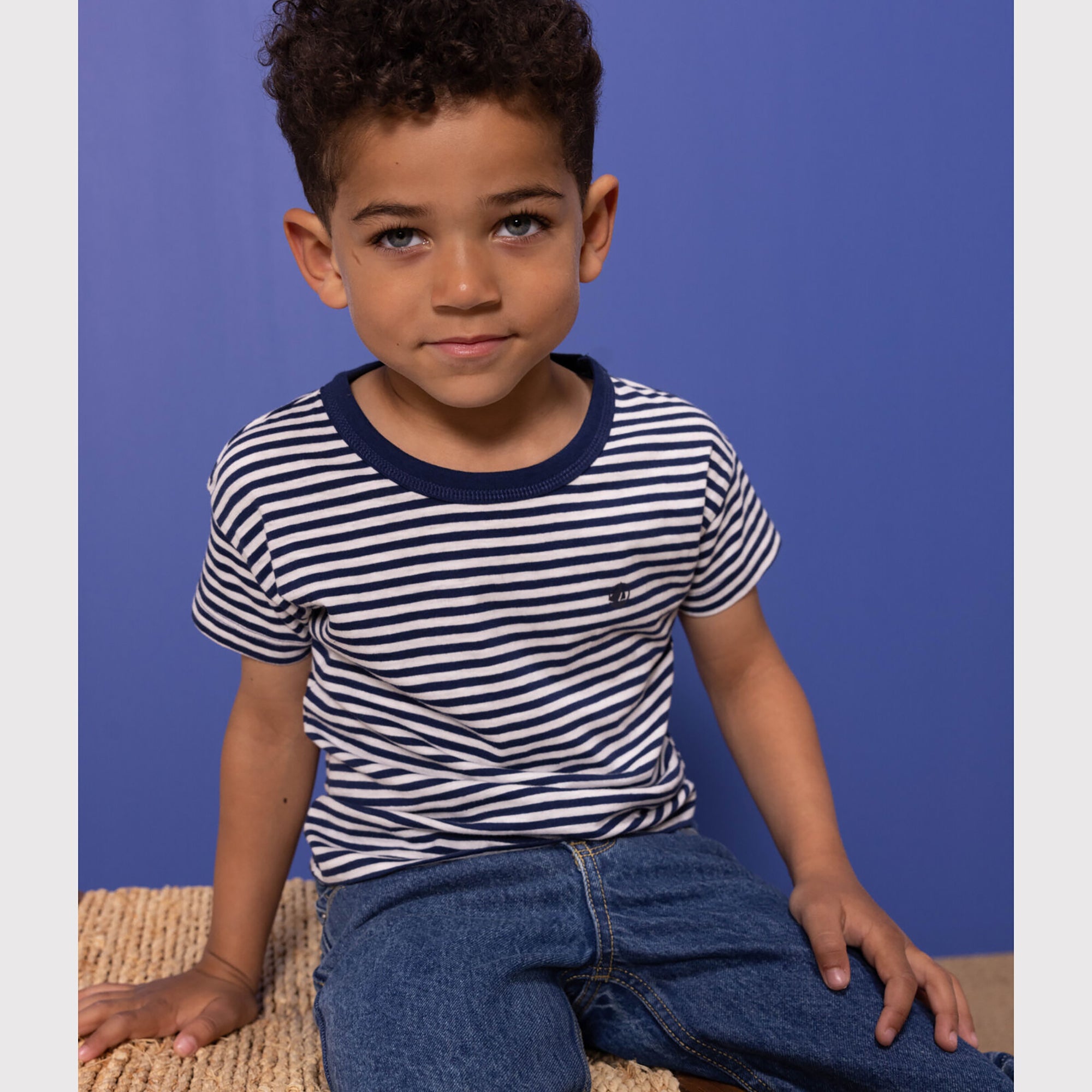 Boys Navy Stripes Cotton T-Shirt