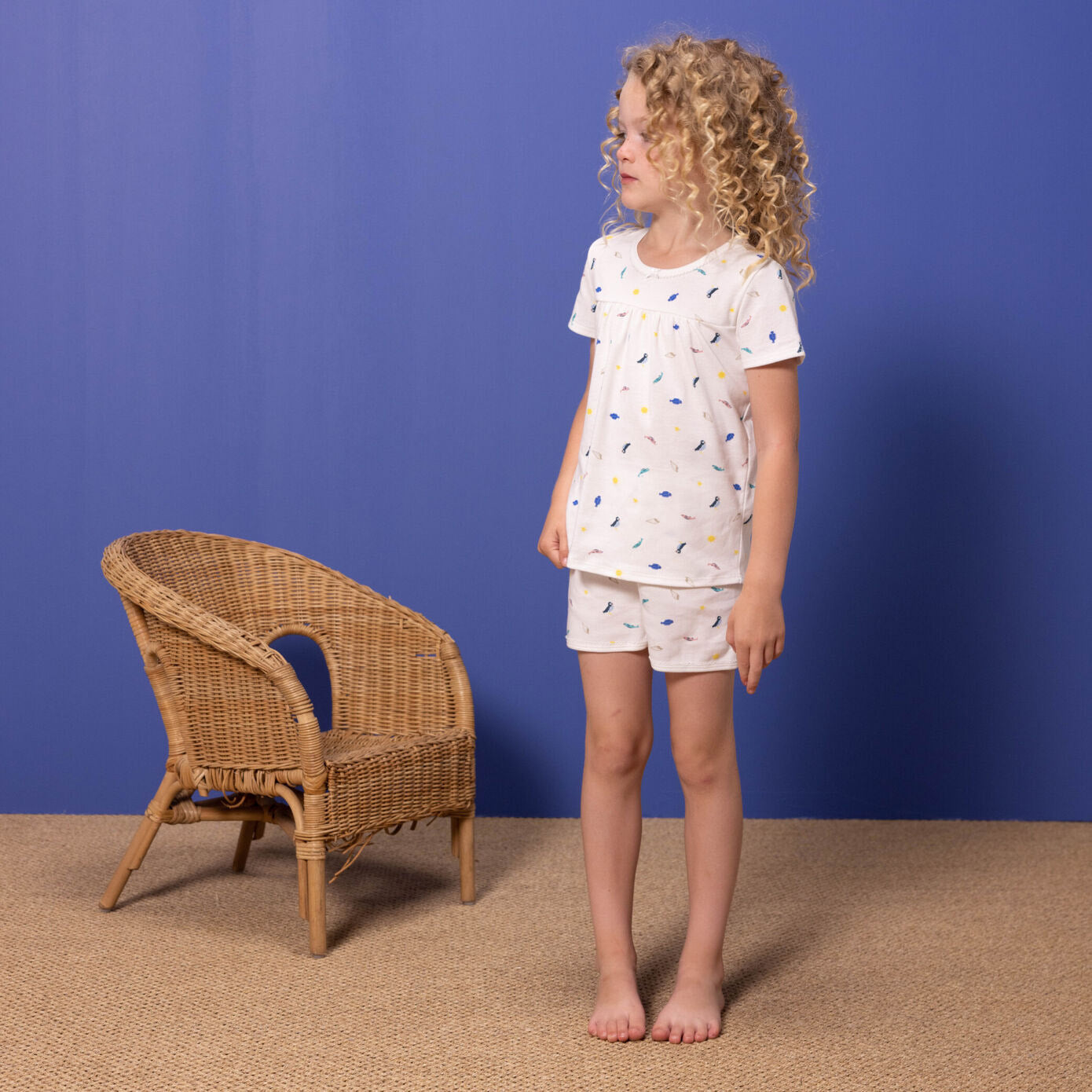 Girls White Printed Cotton Nightwear Set