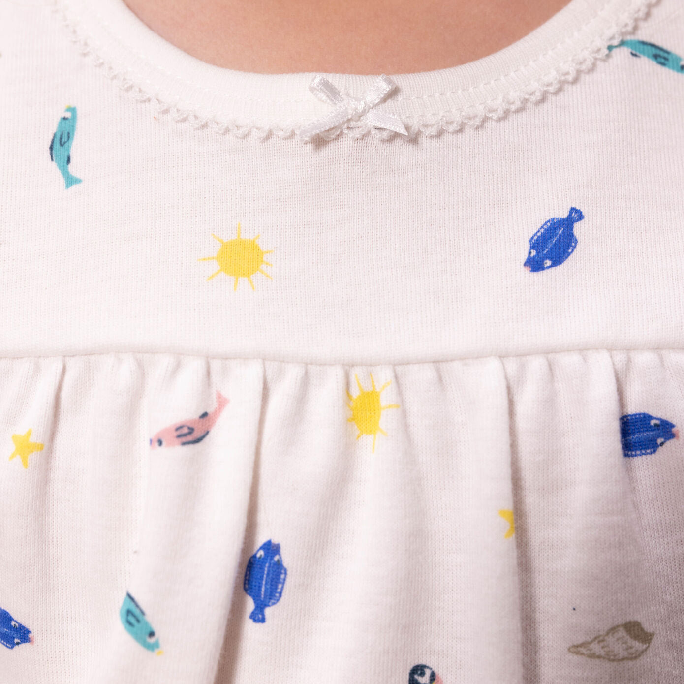 Girls White Printed Cotton Nightwear Set