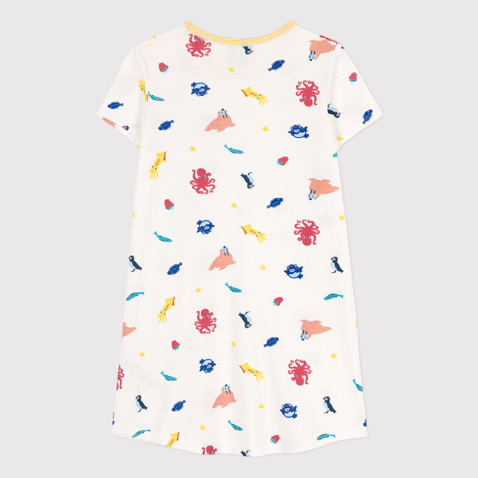 Girls White Printed Cotton Nightwear Dress
